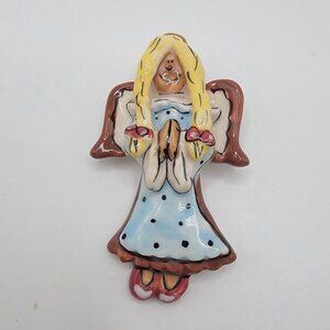 Vintage Signed Heather Goldmine Clayworks ANGEL Brooch Pin RARE